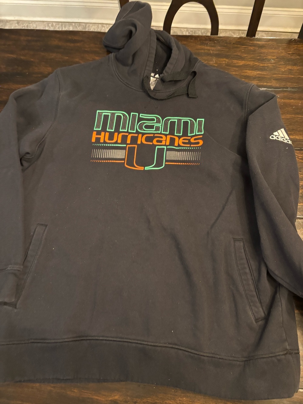 Adidas university of Miami black hooded sweatshirt men’s size 2XL